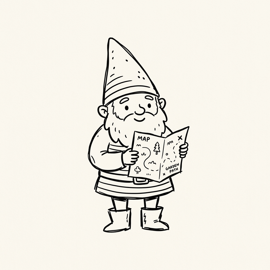 Minimalist line art of a dwarf holding a map